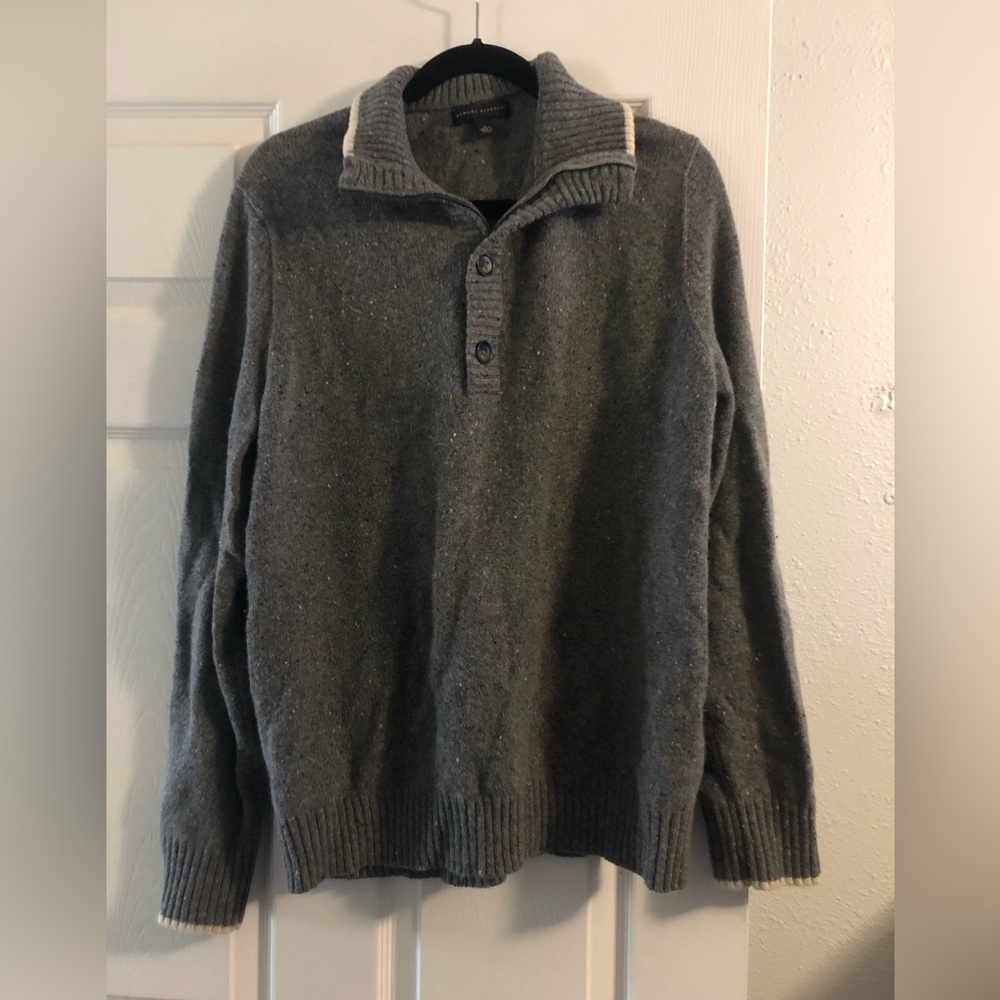 Banana Republic quarter zip & button detail wool angora cashmere grey donegal